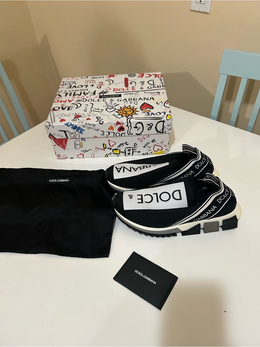 Dolce & Gabbana Black and White Logo Slip-On Trainers